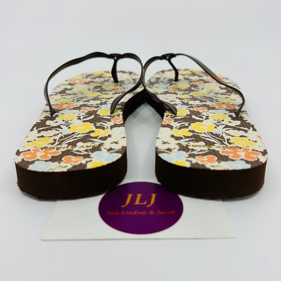 Tory Burch Women's Soho Reverie Walnut Brown Floral Flat Flip Flops 81071 Size 8 - Picture 9 of 14
